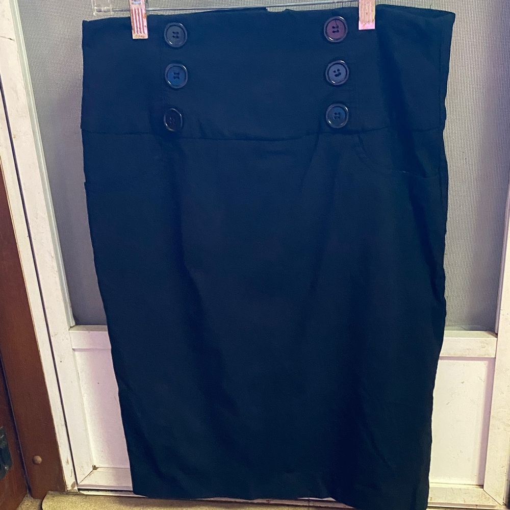 Max & Mia High-Waist Black Button-Front Rayon Pencil Skirt Size 15  Office